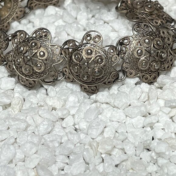 Vintage Ornate Silver-Tone Filigree Link Bracelet - Picture 4 of 7